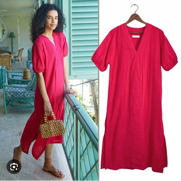 LAKE Gauze Caftan Women’s Maxi Dress Pink Cranberry - Picture 1 of 7
